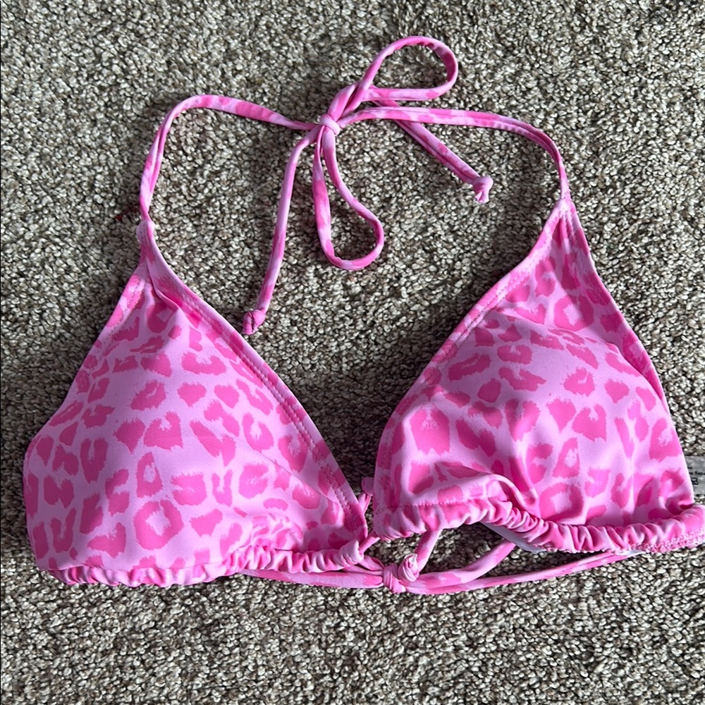 Pink Leopard Print Bikini Top NWOT